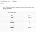 SIZE CHART MARY'S SERIES